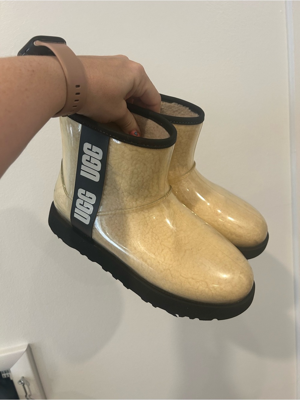 Ugg size 9 clear plastic shearling boots